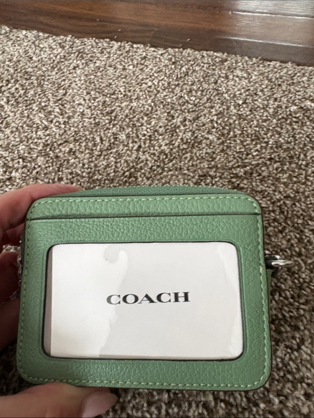 Coach Green Pebbled Leather Card Wallet with Chain - Picture 4 of 7